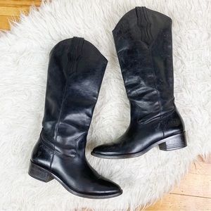 FRYE Black Leather Tall Pull On Western Cowboy Cowgirl Boots US 5.5